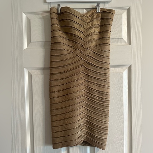 bcbg gold strapless dress Amanda Gold Bandage Strapless Formal Maxi Dress - US 8 main image 0